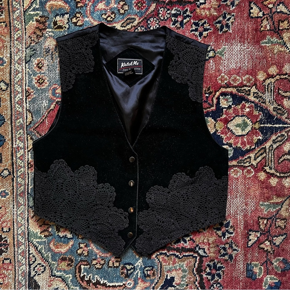 Black Leather Vest with Lace